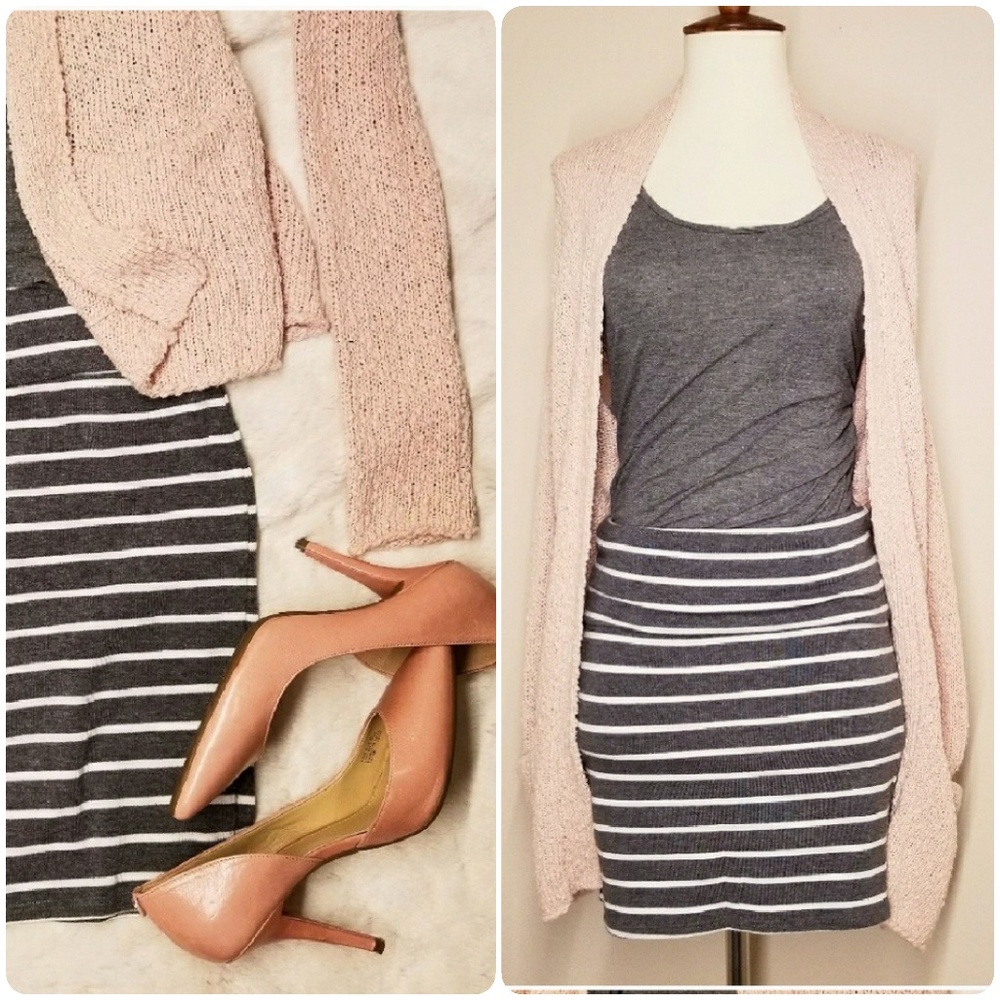 Elastic cotton stripe mini skirt